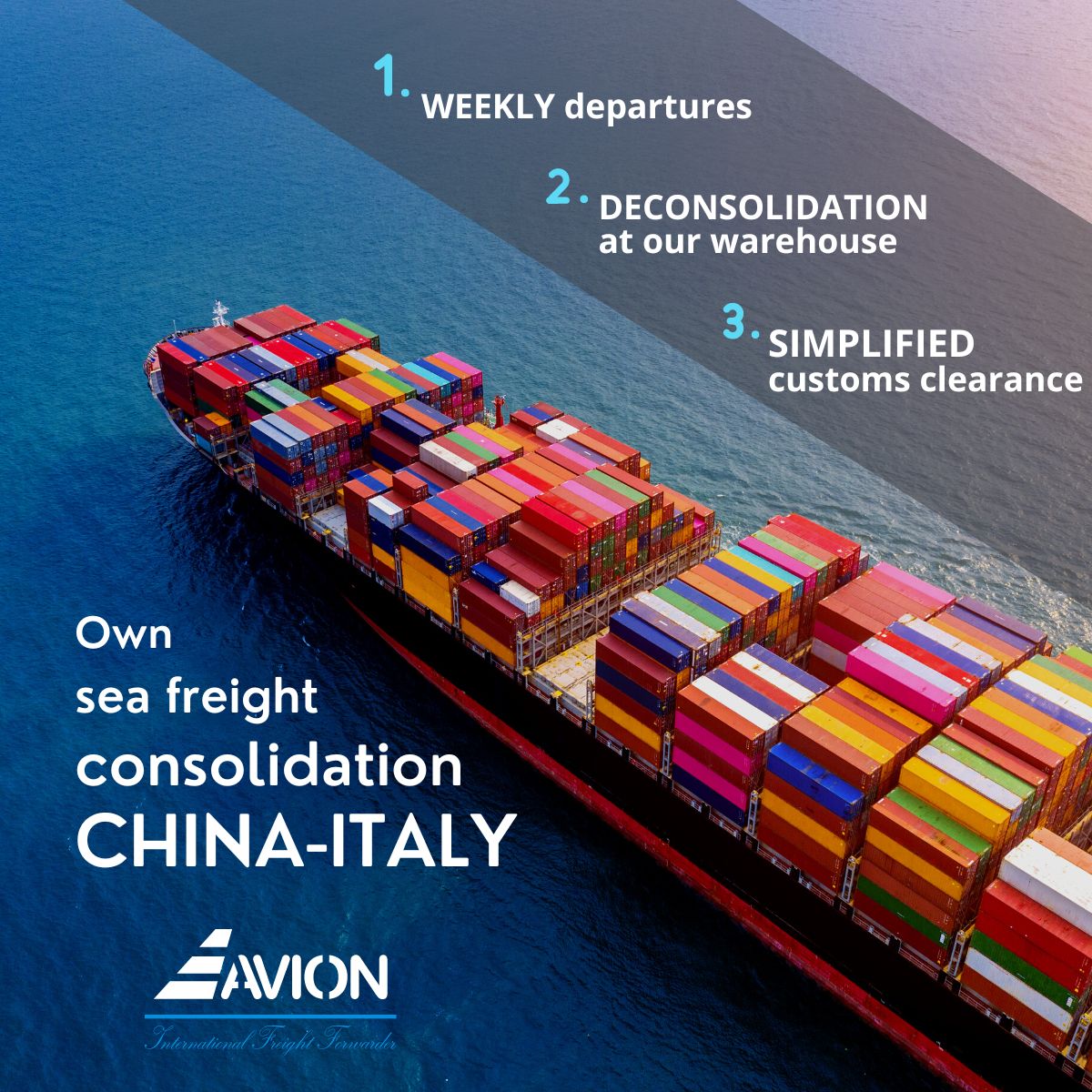 Import from China to Italy by Avion sea freight consolidation service
